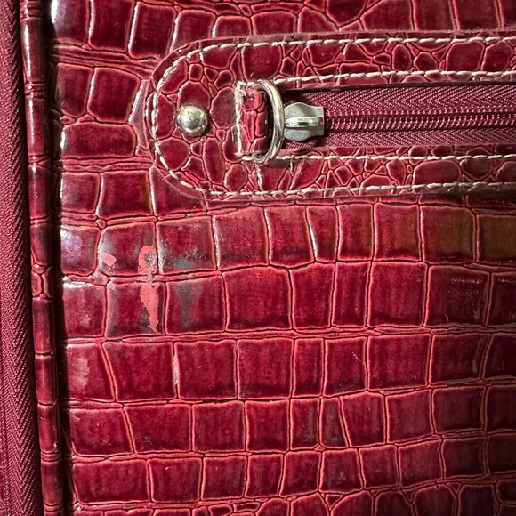 Kathy Van Zeeland Croco PVC Designer Luggage Bag Expandable Burgundy 22” - Picture 3 of 16